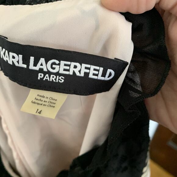 Karl Lagerfeld Women’s Lace Bib Floral Sleeveless Dress Size 14 High Neck - Picture 10 of 10